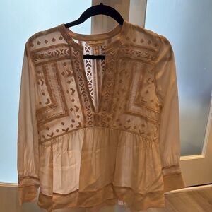 Veronica Beard Cream Embroidered V-Neck Tunic